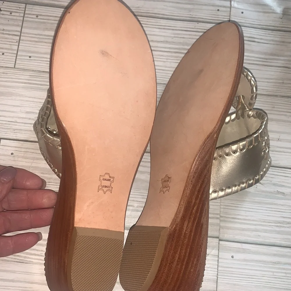 Jack Rogers Gold Leather Thong Sandals for Women